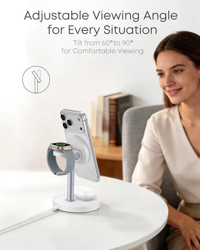 Alt view image 14 of 14 - 3 in 1 Magnetic Wireless Charging Station, 15W Fast Charger Stand for iPhone, Phone Charger Stand for Desk Nightstand, Compatible with iPhone 17/16/15/14, Apple Watch & AirPods, Adapter Not Included