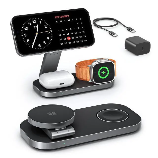 Alt view image 8 of 14 - 3-in-1 Charging Station for Apple Device, Qi2 25W Certified Magnetic Wireless Foldable Fast Charger Stand Compatible with MagSafe for iPhone 17e/17/16/15/14/13/12/Air Series, Apple Watch & AirPods