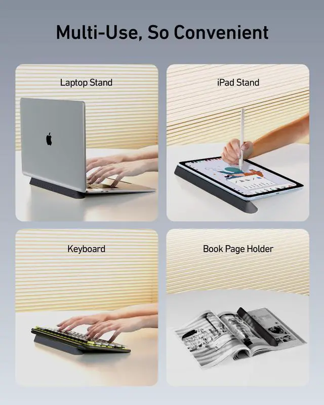 Alt view image 11 of 12 - 3 in 1 Silicone Laptop Stand, Keyboard Riser for Ergonomic Typing/Reading, Portable Laptop Cooling Stand, for Home Office School and Travel, Oval Base, Midnight