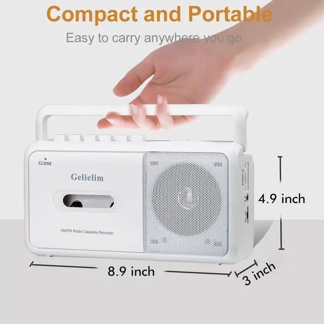 Alt view image 12 of 14 - Portable Cassette Player with AM/FM Radio, Casette Tape Player Recorder with Headphone Jack, Cassette Boombox for Home and Travel, Elderly Gift, Audio to Cassette Converter AC/Battery Power