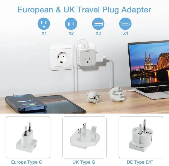 Alt view image 9 of 12 - All European UK Travel Plug Adapter Kit, International Detachable with 3 Outlet 3 USB Charger (1 USB C), Type C/G/E/F EU Ireland Power Adaptor, US to Europe Italy Spain France Greece