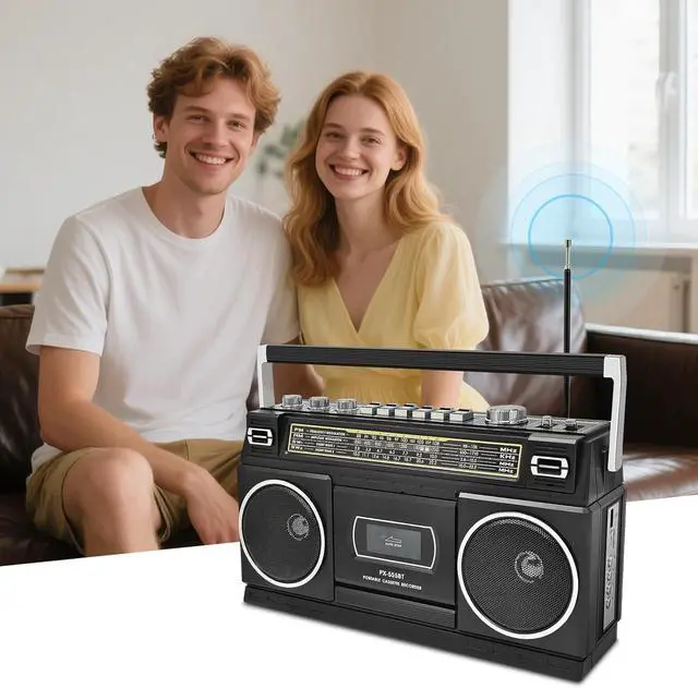 Alt view image 12 of 14 - Cassette Player Boombox with Bluetooth, AM/FM/SW Radio & Record to USB, 24W Stereo Sound, 4 Power Modes, Portable Retro Stereo for Indoor Outdoor, Classic Black