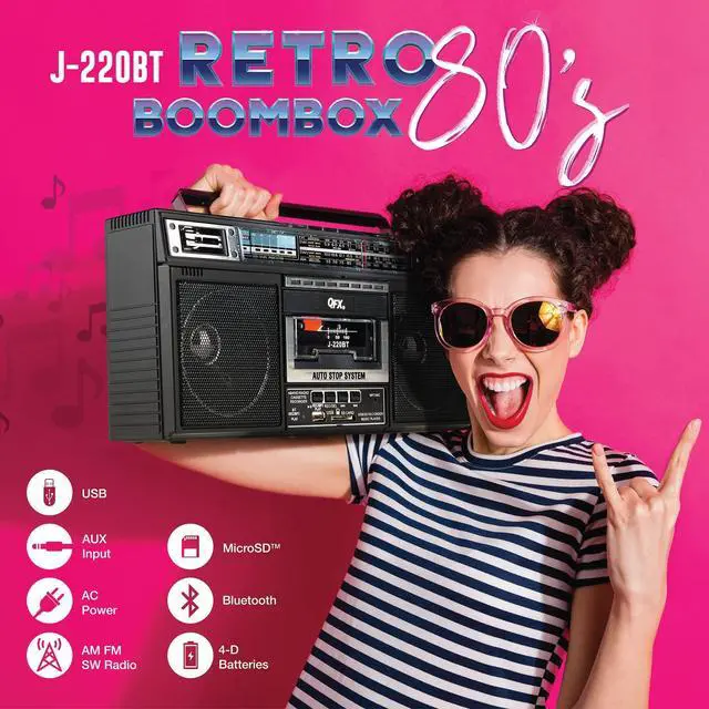 Alt view image 9 of 14 - J-220BT Boombox MP3 Conversion from Radio to Cassette with 4-Band (AM, FM, SW1, SW2) Radio with Bluetooth, Rechargeable Battery, Dual 3 Speakers, Built-in Microphone, Recorder, 3-Band Equalizer