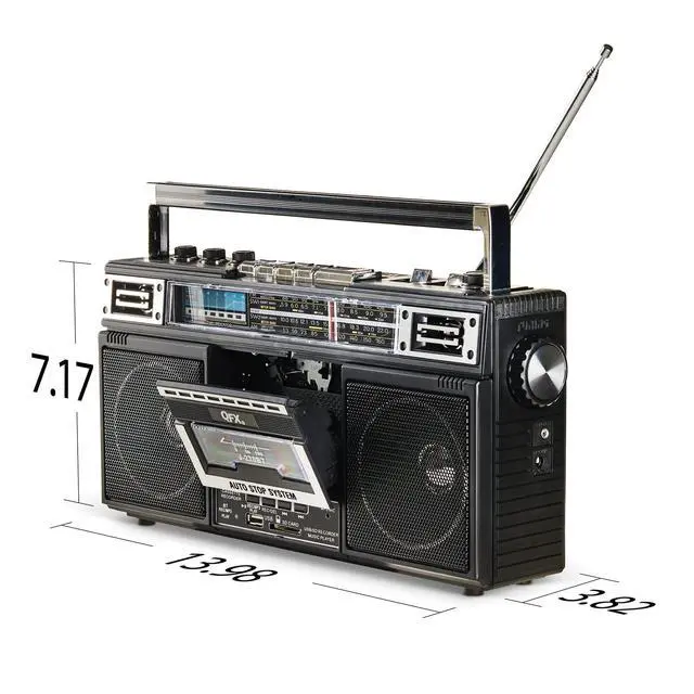 Alt view image 13 of 14 - J-220BT Boombox MP3 Conversion from Radio to Cassette with 4-Band (AM, FM, SW1, SW2) Radio with Bluetooth, Rechargeable Battery, Dual 3 Speakers, Built-in Microphone, Recorder, 3-Band Equalizer