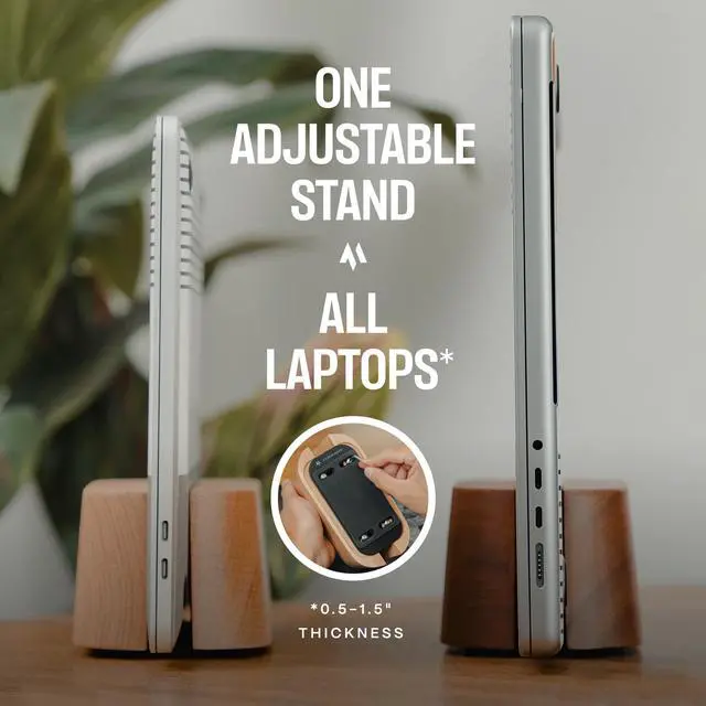 Alt view image 9 of 14 - Adjustable Vertical Laptop Stand for Desk, Wooden Laptop Holder, MacBook Pro Stand, Wood Mac Air Dock (Solid Oak)
