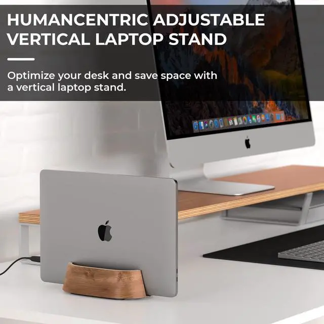 Alt view image 9 of 14 - Vertical Laptop Stand in Black Walnut Wood, Upright Adjustable Holder and Dock, Laptop Vertical Stand Fits MacBook Pro and Other Laptops .5" to 1.5", Clamshell Compatible