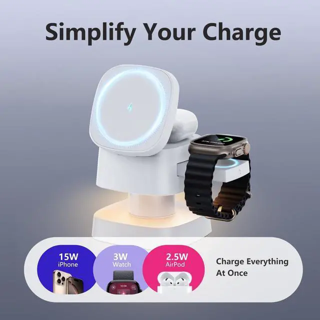 Alt view image 9 of 14 - 2026 Upgraded4 in 1 Wireless Charger, 3 in 1 Wireless Charging Station with Night Light for MagSafe Charger, 15W Magnetic Travel Stand for iPhone17/Air/Pro/Max/16/15/14/13/12, Apple iWatch, Airpods