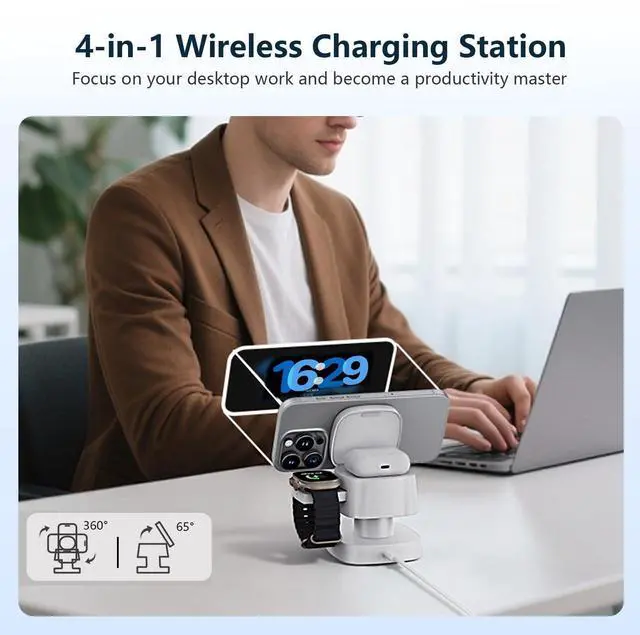 Alt view image 10 of 14 - 2026 Upgraded4 in 1 Wireless Charger, 3 in 1 Wireless Charging Station with Night Light for MagSafe Charger, 15W Magnetic Travel Stand for iPhone17/Air/Pro/Max/16/15/14/13/12, Apple iWatch, Airpods