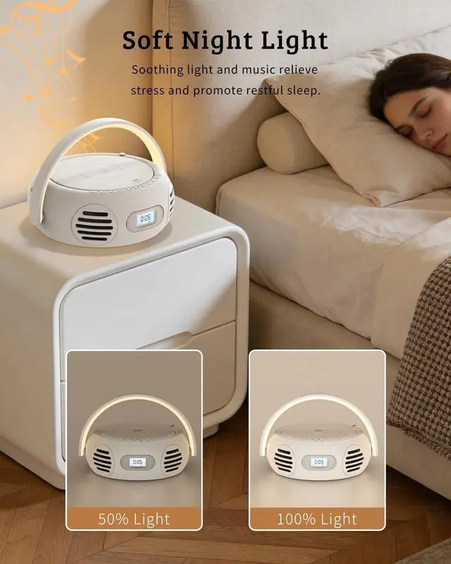 Alt view image 10 of 14 - CD Player Portable with Bluetooth, Boombox CD Players for Home with Stereo Sound & Bass Boost, FM Radio, USB/AUX Playback, LED Handle Light, Rechargeable Battery for Gift