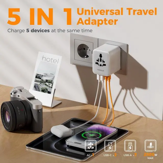 Alt view image 10 of 14 - Universal Travel Adapter, International Power Adapter with 2 USB C 2 USB A Ports, Travel Plug Adaptor Worldwide for US to Europe UK Italy Ireland Australia France Germany(Type C G A I)