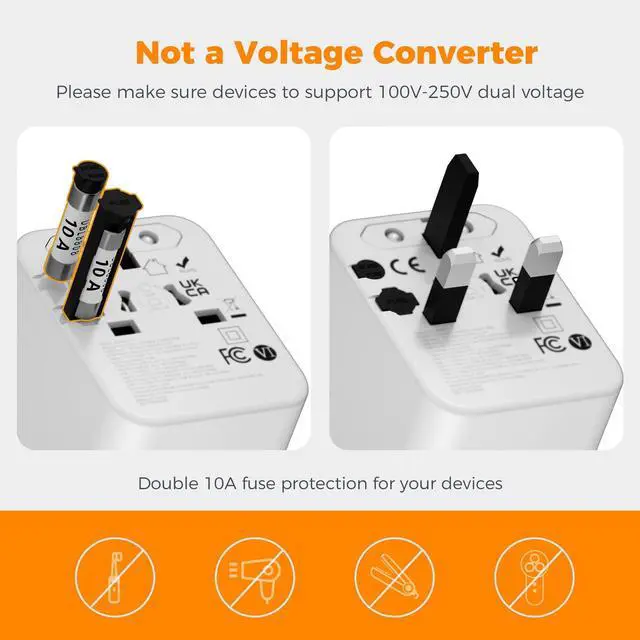 Alt view image 13 of 14 - Universal Travel Adapter, International Power Adapter with 2 USB C 2 USB A Ports, Travel Plug Adaptor Worldwide for US to Europe UK Italy Ireland Australia France Germany(Type C G A I)