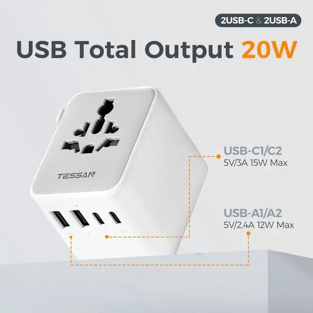 Alt view image 11 of 14 - Universal Travel Adapter, International Power Adapter with 2 USB C 2 USB A Ports, Travel Plug Adaptor Worldwide for US to Europe UK Italy Ireland Australia France Germany(Type C G A I)