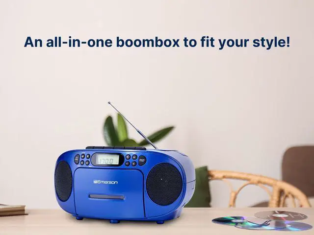 Alt view image 11 of 14 - Portable CD Player Boombox with Cassette Player Combo, Tape Recorder, AM/FM Radio, AUX, Headphone Jack, Dual Speakers, AC/DC & Battery Operated - Stereo System for Home, Indoor & Outdoor Use