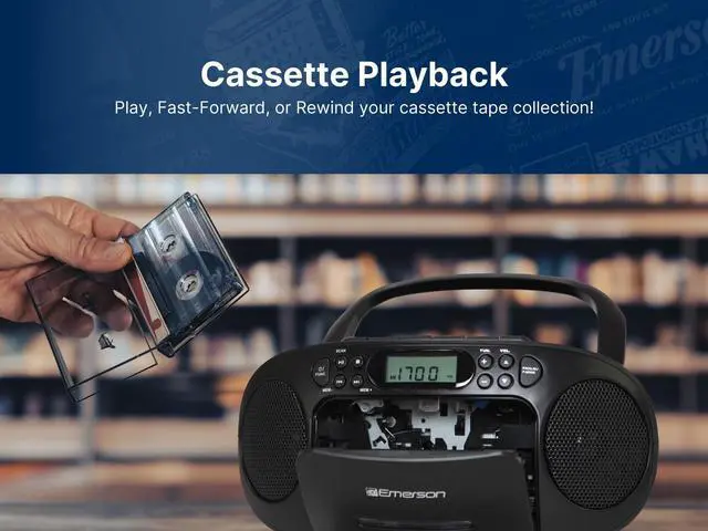 Alt view image 13 of 14 - Portable CD Player Boombox with Cassette Player Combo, Tape Recorder, AM/FM Radio, AUX, Headphone Jack, Dual Speakers, AC/DC & Battery Operated - Stereo System for Home, Indoor & Outdoor Use