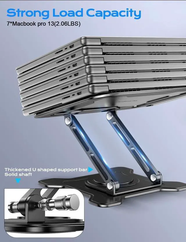 Alt view image 12 of 14 - Adjustable Laptop Stand for Desk, 360° Rotating Base Ergonomic Computer Stand, Laptop Riser Foldable Protable for Office Home Fits Compatible with MacBook Pro/Air Notebook up to 10-16" Black