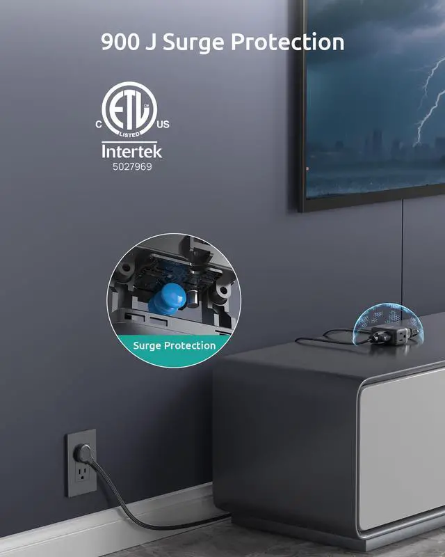 Alt view image 12 of 14 - Flat Extension Cord with 3 Outlets, 1.5ft Short Extension Cord, 900J Surge Protector, ETL Listed, 13A/1625W, Right Angle Flat Flexible Wall Plug, Ideal for Kitchen Bathroom Tight Spaces, Black