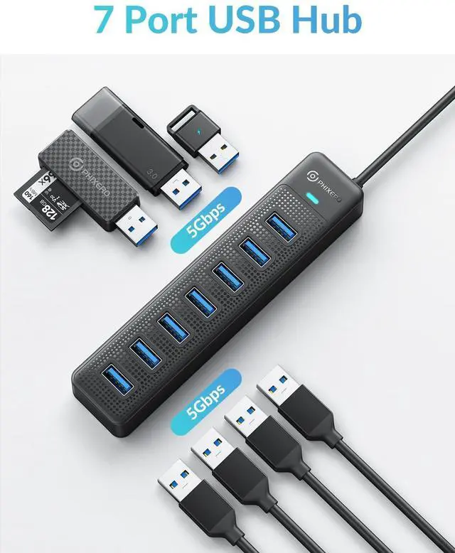Alt view image 9 of 14 - 7 Port USB Hub, 3.3FT/1M Long Cable USB 3.0 Hub Multi USB Port Hub Adapter Extension USB Splitter USB Hub for PC, Compatible with All USB 3.0/2.0/1.1 Device