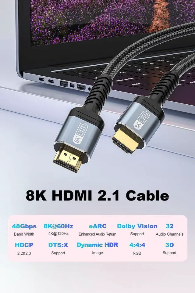 Alt view image 9 of 14 - 10K 8K 4K HDMI 2.1 Cable 6ft, 48Gbps Ultra High Speed HDMI Cable Braided Cord-8K@60Hz 4K@120Hz, Dynamic HDR, eARC, HDCP 2.2&2.3, 3D, for TV/Laptop/Monitor/PS5/Xbox/Projector/Entertainment/Sound System