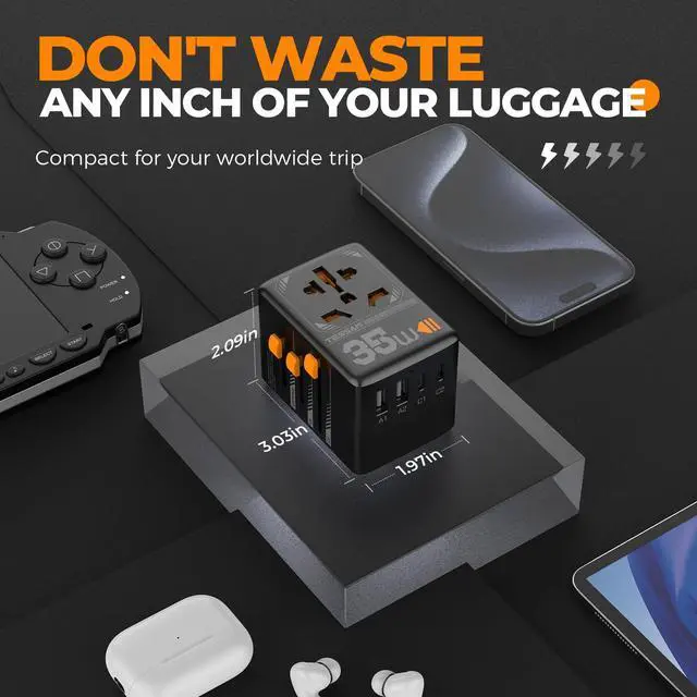 Alt view image 11 of 12 - Universal Travel Adapter, 35W International Plug Adaptor with 3 USB C and 2 USB A Charging Ports, Worldwide Power Outlet for US to European EU UK AUS Ireland(Type C/G/A/I)