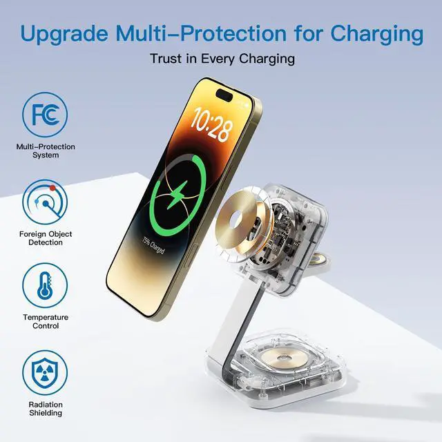 Alt view image 12 of 14 - 2026 Traveling Wireless Mag-Safe Fast Charging Station,Magnetic 3 in 1 Charger with iPhone 17 16 15 14 13 12 Pro Max Plus,Apple Watch Series & Air pods 4 3 2 Pro-Gifts for Wife & Husband(White)