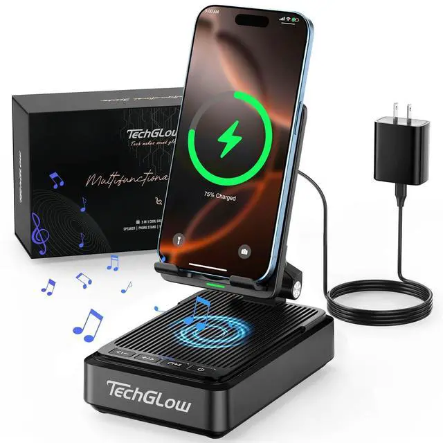 Alt view image 8 of 14 - Gifts for Men Women-Bluetooth Speaker with Phone Stand and Wireless Charger Compatible with iPhone 16 15 14 13 Pro XS 8 Plus Samsung Galaxy S25 S24 S23 Note 20 Birthday Gift Idea for Mom Dad