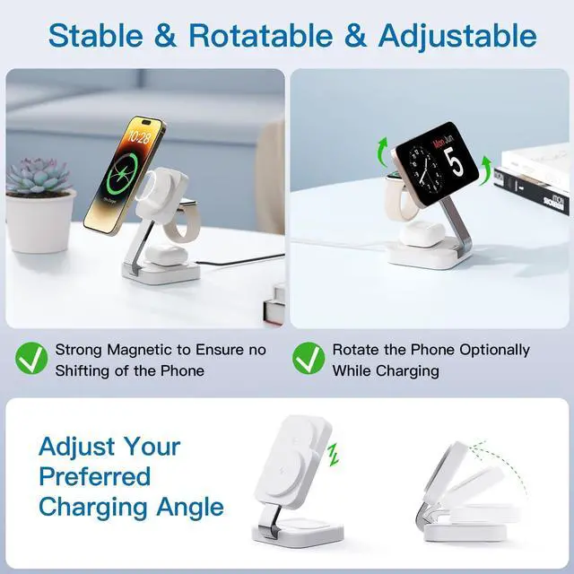Alt view image 11 of 14 - 2026 Traveling Wireless Mag-Safe Fast Charging Station,Magnetic 3 in 1 Charger with iPhone 17 16 15 14 13 12 Pro Max Plus,Apple Watch Series & Air pods 4 3 2 Pro-Gifts for Wife & Husband(White)