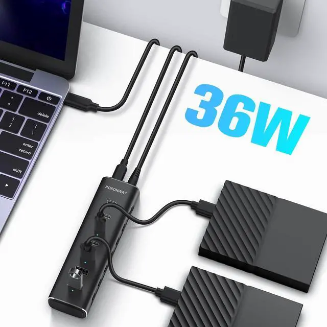 Alt view image 11 of 14 - 7 Ports Powered USB 3.2/USB C Hub 10Gbps with 4 USB-C 3.2, 3 USB-A 3.2 Ports, 3.3ft Cable and 36W(12V/3A) Power Adapter, Aluminum USB Splitter for Laptop, RSH-H7C4