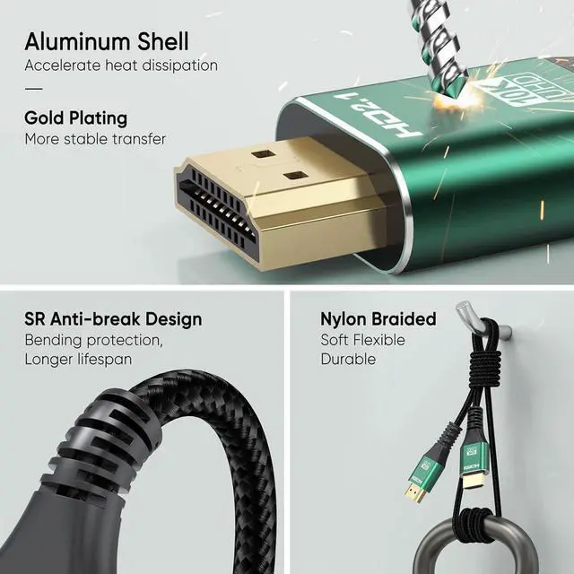 Alt view image 14 of 14 - 10K 8K HDMI Cable 5-Pack 6.6FT, HDMI 2.1 Cable Bulk Ultra High Speed 48Gbps 8K@60Hz, 4K@120Hz Braided HDMI Cord eARC, HDR10, HDCP2.2&2.3 for PS5/PS4, Roku TV, Monitor, HDTV, Blu-ray, Laptop