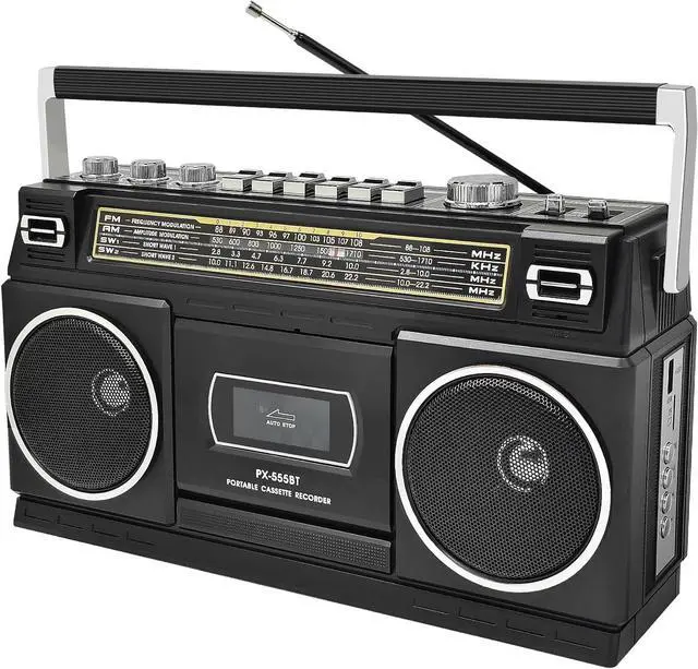 Alt view image 8 of 14 - Cassette Player Boombox with Bluetooth, AM/FM/SW Radio & Record to USB, 24W Stereo Sound, 4 Power Modes, Portable Retro Stereo for Indoor Outdoor, Classic Black