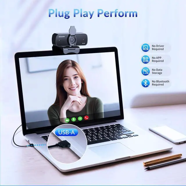 Alt view image 13 of 14 - 4K Webcam for PC with 2 Noise-Cancelling Microphones, Stable Auto Focus, Plug&Play Computer Camera for Online Teaching, Meetings, and Remote Communication