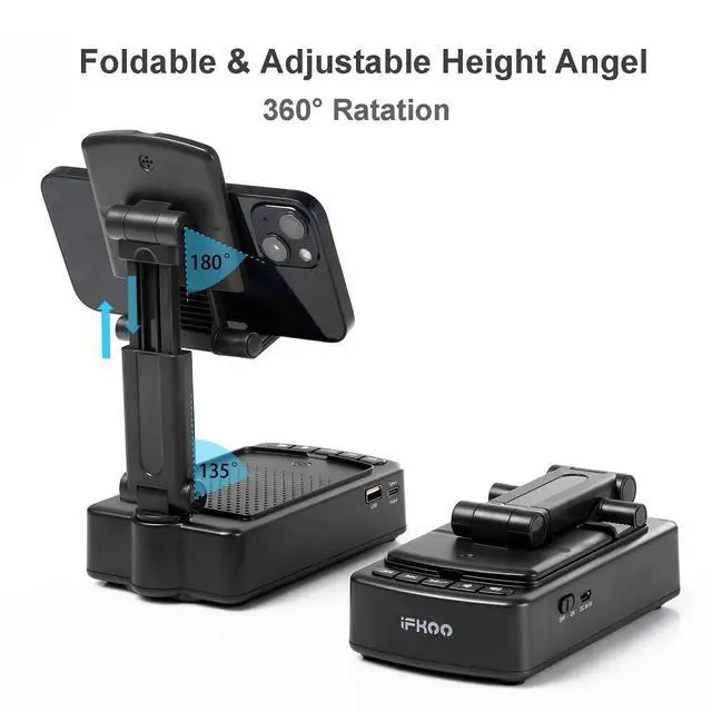 Alt view image 10 of 14 - Gifts for Men Women, Phone Stand with Bluetooth Speaker BT5.3, Gifts for Him Dad Who have everything, Phone Holder with Wireless Speaker for iPhone/Android/Tablet, Tech Gadgets,Birthday Gifts for Men