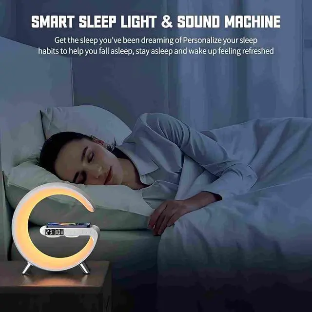 Alt view image 12 of 14 - Bluetooth Speaker Lamp with Wireless Charger, RGB Night Light, Alarm Clock, App Control - White