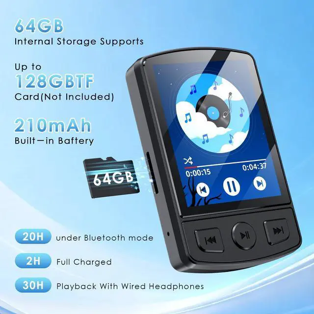 Alt view image 12 of 14 - MP3 Player with Bluetooth 5.2, 64GB Portable MP3 Player with Clip, Mini MP3 Music Player with Earphones FM Radio E-Book Reading HiFi-Speaker, Best Gift for Music Lovers