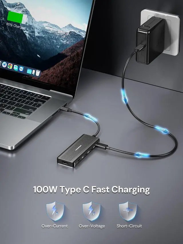 Alt view image 13 of 14 - USBC to HDMI, 5-in-1 USB C Hub with Dual HDMI 4K@30Hz, 2 USB 3.0 Ports, 100W PD Charging Compatible with MacBook, Dell, Chromebook & More