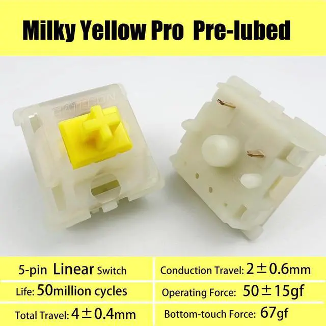 Alt view image 10 of 14 - Yellow Pro V2 Pre-lubed 5-Pin 50gf Linear Switches for All MX Mechanical Keyboard Game Keyboard(Milky Yellow Pro V2,72PCS)