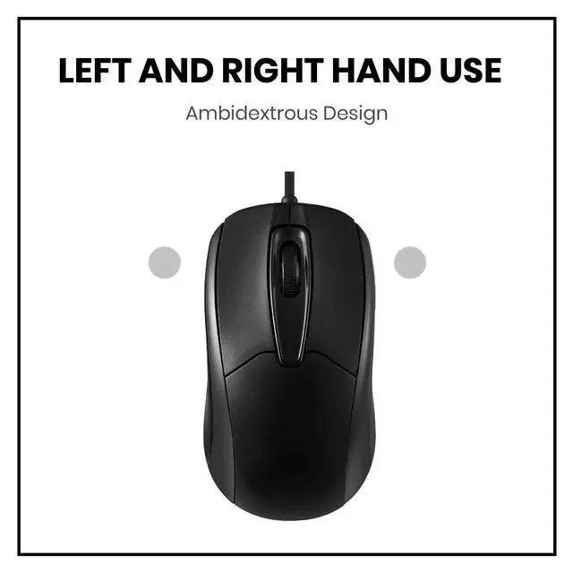 Alt view image 12 of 12 - 209 3 Button USB Wired Mouse - Optical - 1000 DPI - 5.9 Ft Cable - Black