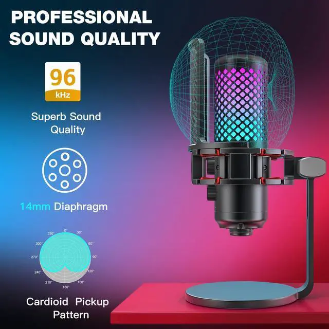 Alt view image 11 of 14 - USB Microphone for iPhone iPad Phone PC,RGB Gaming Microphone with Full Metal,Mute,Pop Filter,Gain for Podcasting,Streaming,YouTube,Voice Over
