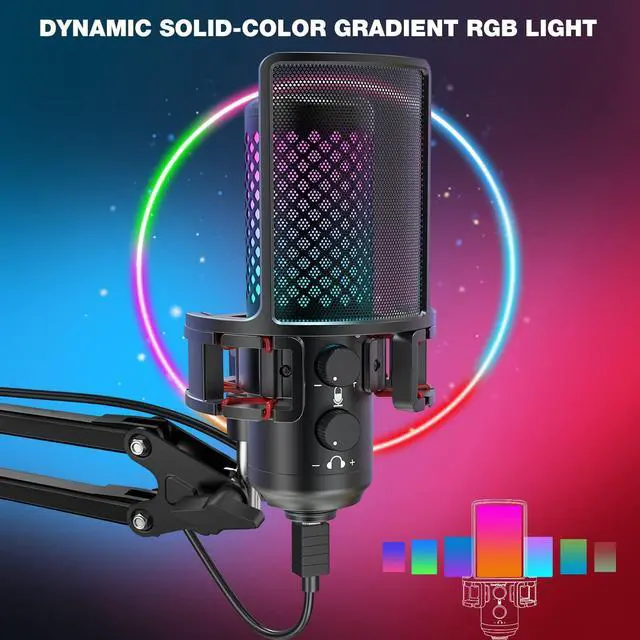 Alt view image 13 of 14 - USB Microphone for iPhone iPad Phone PC,RGB Gaming Microphone with Full Metal,Mute,Pop Filter,Gain for Podcasting,Streaming,YouTube,Voice Over
