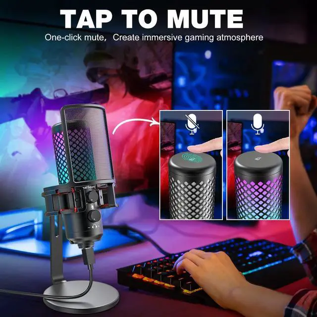 Alt view image 12 of 14 - USB Microphone for iPhone iPad Phone PC,RGB Gaming Microphone with Full Metal,Mute,Pop Filter,Gain for Podcasting,Streaming,YouTube,Voice Over