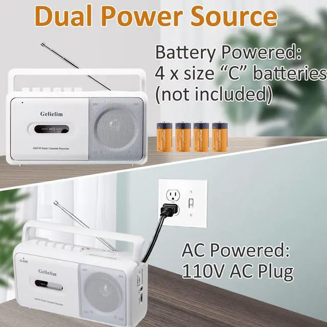 Alt view image 11 of 14 - Portable Cassette Player with AM/FM Radio, Casette Tape Player Recorder with Headphone Jack, Cassette Boombox for Home and Travel, Elderly Gift, Audio to Cassette Converter AC/Battery Power
