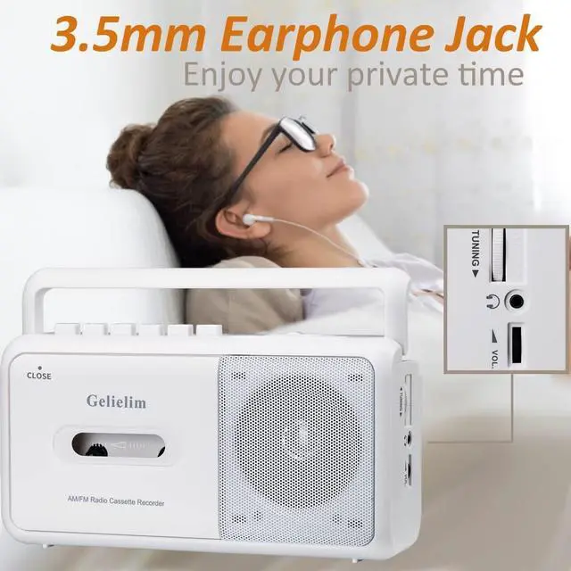 Alt view image 10 of 14 - Portable Cassette Player with AM/FM Radio, Casette Tape Player Recorder with Headphone Jack, Cassette Boombox for Home and Travel, Elderly Gift, Audio to Cassette Converter AC/Battery Power
