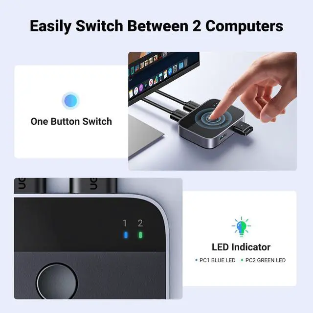 Alt view image 12 of 14 - USB 3.0 Switch 2 in 2 Out, USB Switcher 2 Computers Sharing Keyboard and Mouse Printer Scanner Webcam, Printer Splitter for 2 Computers, 2 Port USB Selector Switch with 2 USB3.0 Cables