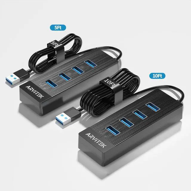 Alt view image 14 of 14 - 10Ft 4-Port USB 3.0 Hub for Desktop, USB Extender Hub 5Gbps, USB Multiport Adapter, USB Splitter w/Long Cable for Desktop, PC, Flash Drive, Mobile HDD, USB Fan (10 Foot / 3m)