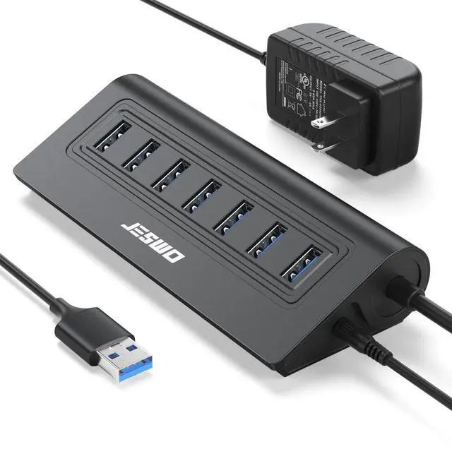 Alt view image 8 of 14 - Powered USB Hub, 7-Port USB 3.0 Hub, Aluminum USB Data Hub with 3.3ft Cable, USB Hub 3.0 Powered with 20W Power Adapter for MacBook, Mac Pro/mini, iMac, XPS, PC, USB-Flash Drives, etc. (Black)