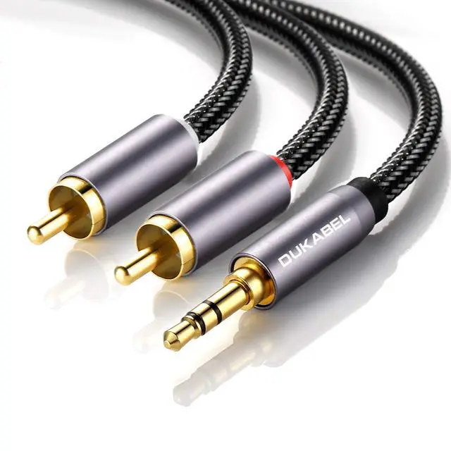 Alt view image 10 of 12 - Top Series Long RCA Cables (8 Feet / 2.4 Meters), 2-Male RCA to 3.5mm AUX Audio Cable with Crystal-Nylon Braided/ 24K Gold Plated/ 99.99% 4N OFC Conductor