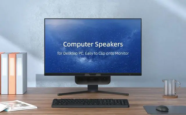 Alt view image 13 of 14 - Computer Speakers for Desktop PC, Monitor Speakers, USB Plug-in, Wired, External Speaker for Laptop, Small Computer Soundbar for PC, with Loud Sound, Deep Bass, USB-C Adapter, Easily Clamp to Monitor