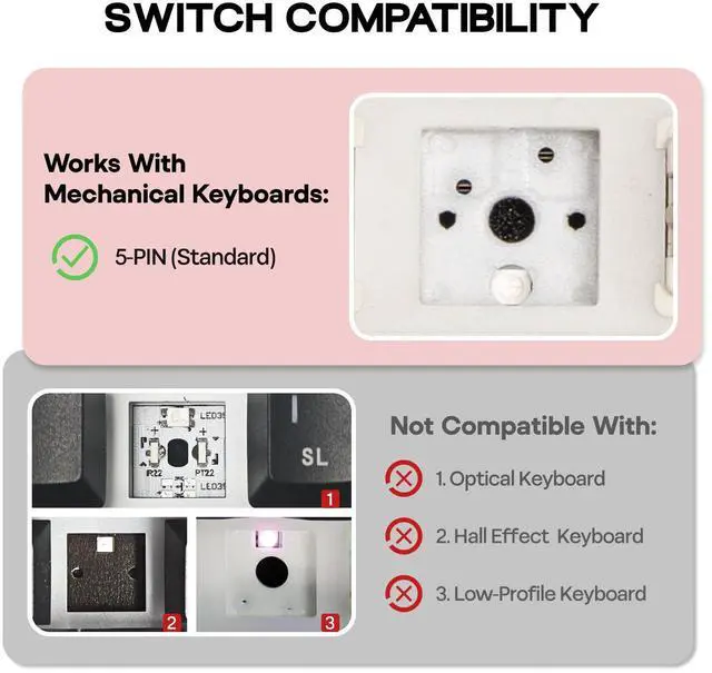 Alt view image 13 of 14 - Silent Keyboard Switch for Mechanical Gaming Keyboard, 30PCS, 5-pin, 32gf, Pre-Lubed, Linear Silent, PC Case, LY Stem, Compatible with MX Keycaps (Roseveil Silent)