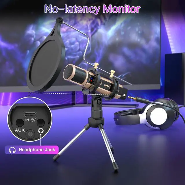 Alt view image 10 of 12 - USB Microphone for iPhone, iPad, Android, PC & Laptop, Condenser Podcast Mic with Noise Reduction, Mute, Headphone Monitoring & Echo Control for ASMR, Podcast, Streaming, Gaming