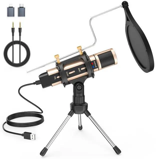 Alt view image 7 of 12 - USB Microphone for iPhone, iPad, Android, PC & Laptop, Condenser Podcast Mic with Noise Reduction, Mute, Headphone Monitoring & Echo Control for ASMR, Podcast, Streaming, Gaming