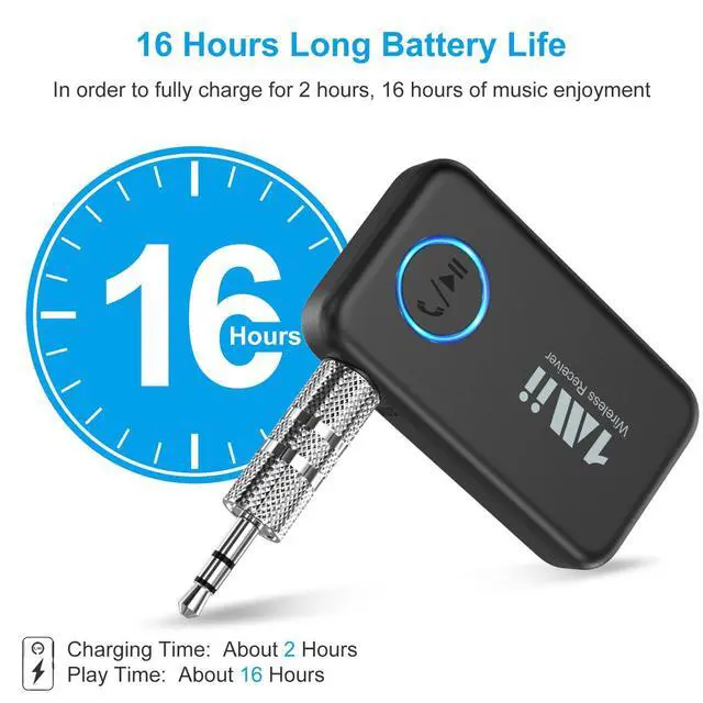 Alt view image 13 of 14 - Bluetooth 5.3 Music Receiver for Car/Home Stereo, Aux Bluetooth Adapter for Car with Volume Control Supports Hands Free Calls, 16H Battery Life